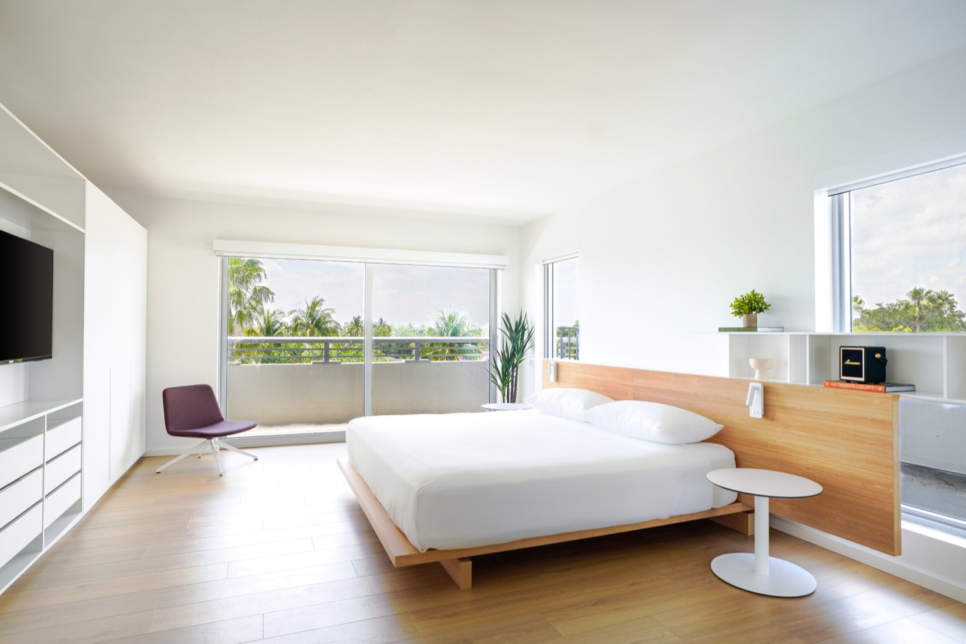 Bedroom with palm view, social-ready content
